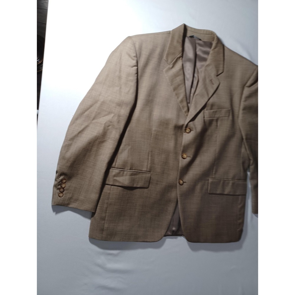 Nick Hilton Suit Mens 44S Tan Super 130s Wool‎ 2 Button 2 Piece Pleated Pants